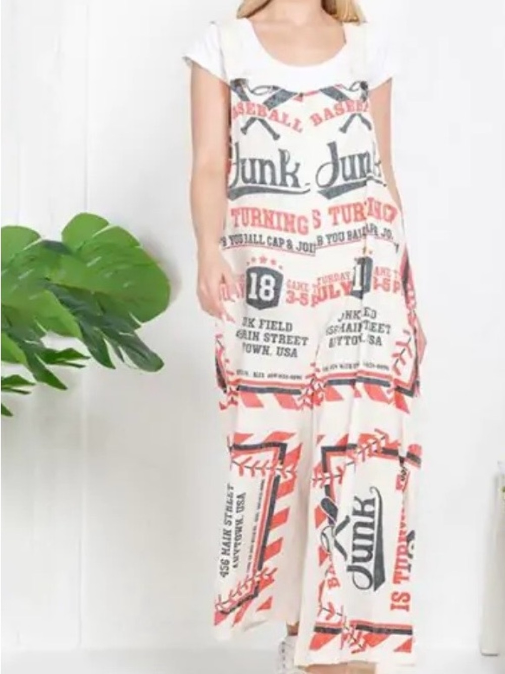 New Vintage Sack Overalls Junk Baseball Flour Feed Bag Jumpsuit Boho One Size - Picture 7 of 7